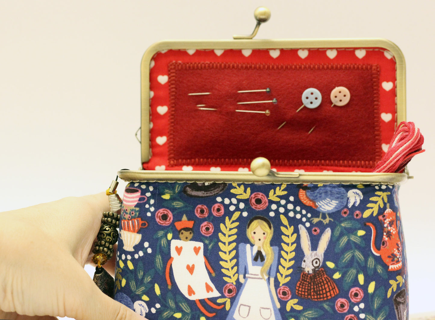 Alice in Wonderland Embroidery Sewing Organizer Box - Handmade Cross Stitch Storage Case