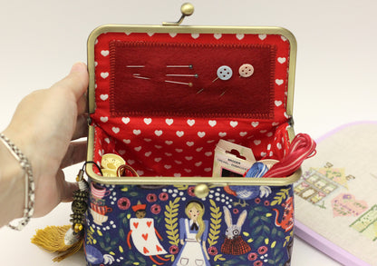Alice in Wonderland Embroidery Sewing Organizer Box - Handmade Cross Stitch Storage Case