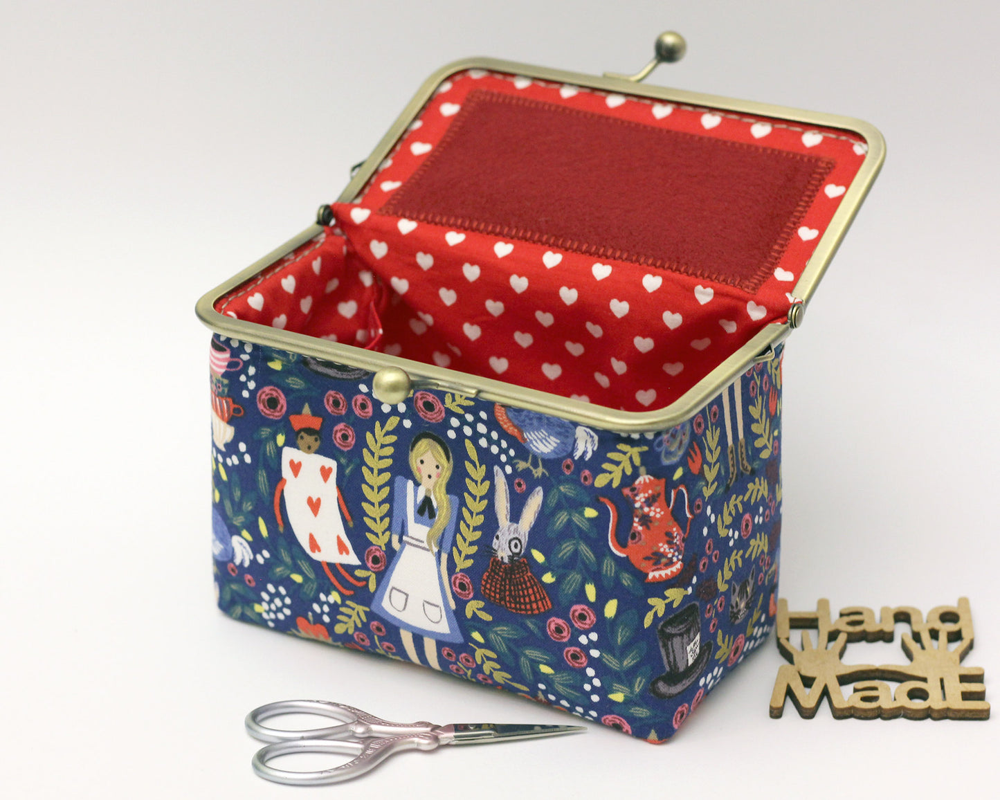 Alice in Wonderland Embroidery Sewing Organizer Box - Handmade Cross Stitch Storage Case