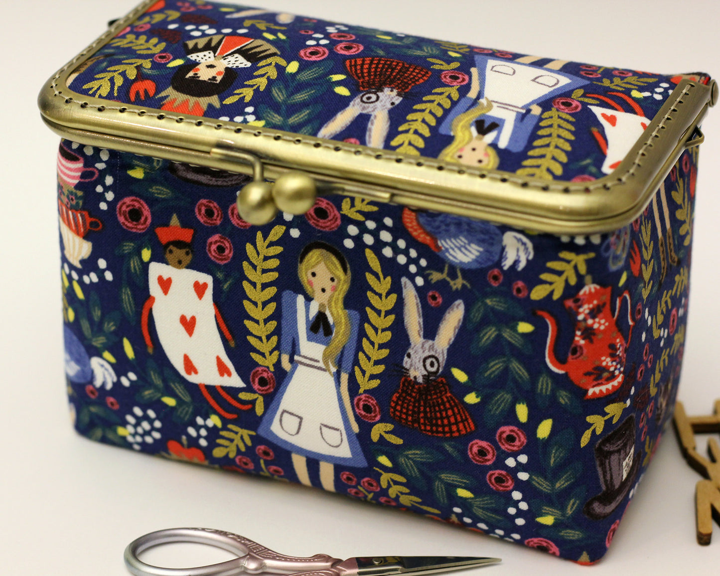 Alice in Wonderland Embroidery Sewing Organizer Box - Handmade Cross Stitch Storage Case