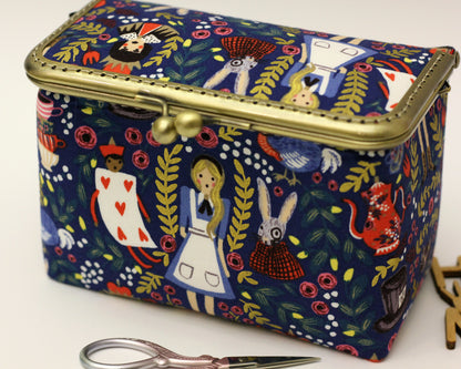 Alice in Wonderland Embroidery Sewing Organizer Box - Handmade Cross Stitch Storage Case