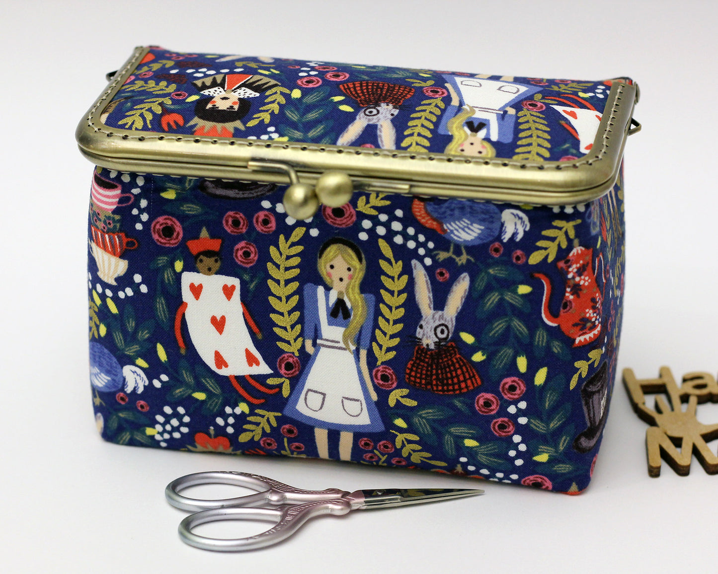 Alice in Wonderland Embroidery Sewing Organizer Box - Handmade Cross Stitch Storage Case