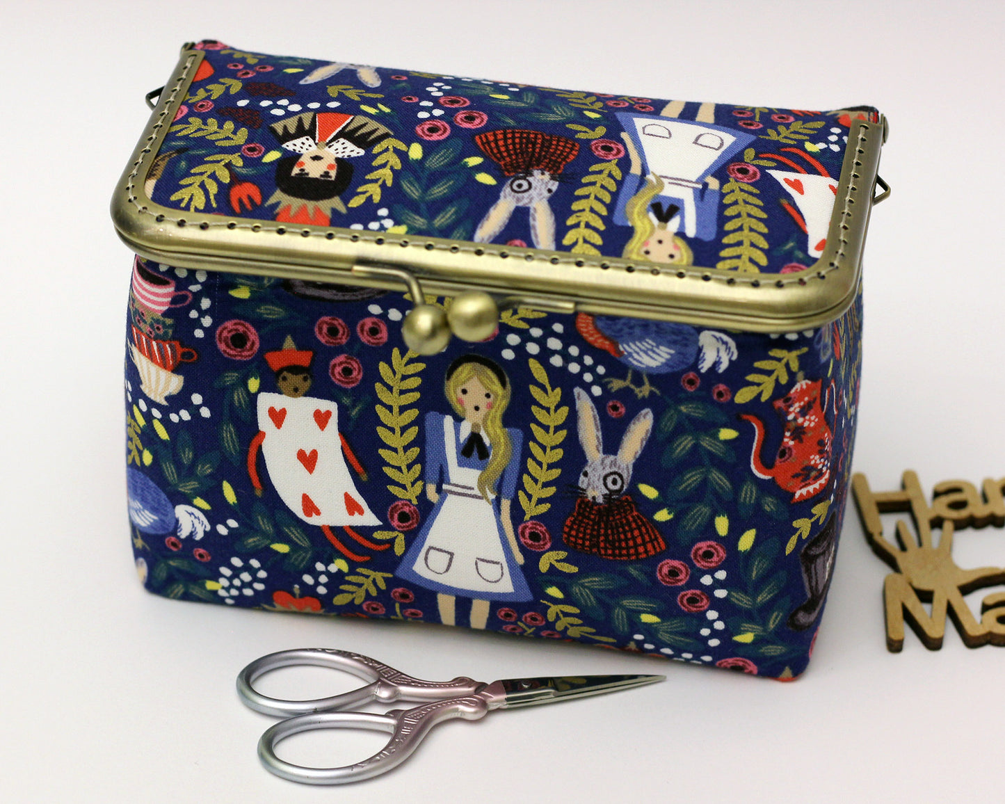 Alice in Wonderland Embroidery Sewing Organizer Box - Handmade Cross Stitch Storage Case
