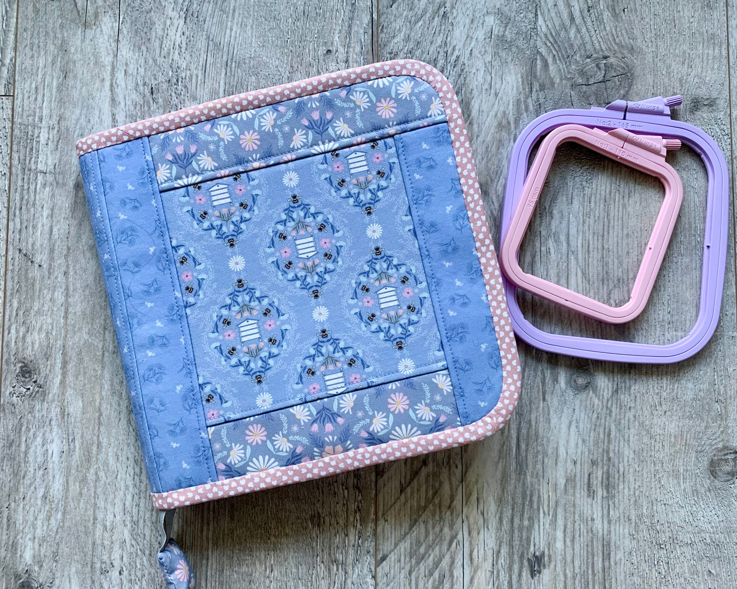Cross Stitch Project Bag, Zippered Needlework Organizer for Q-Snap 8 inches and Hoops, Handmade Craft Travel Case with Multiple Pockets