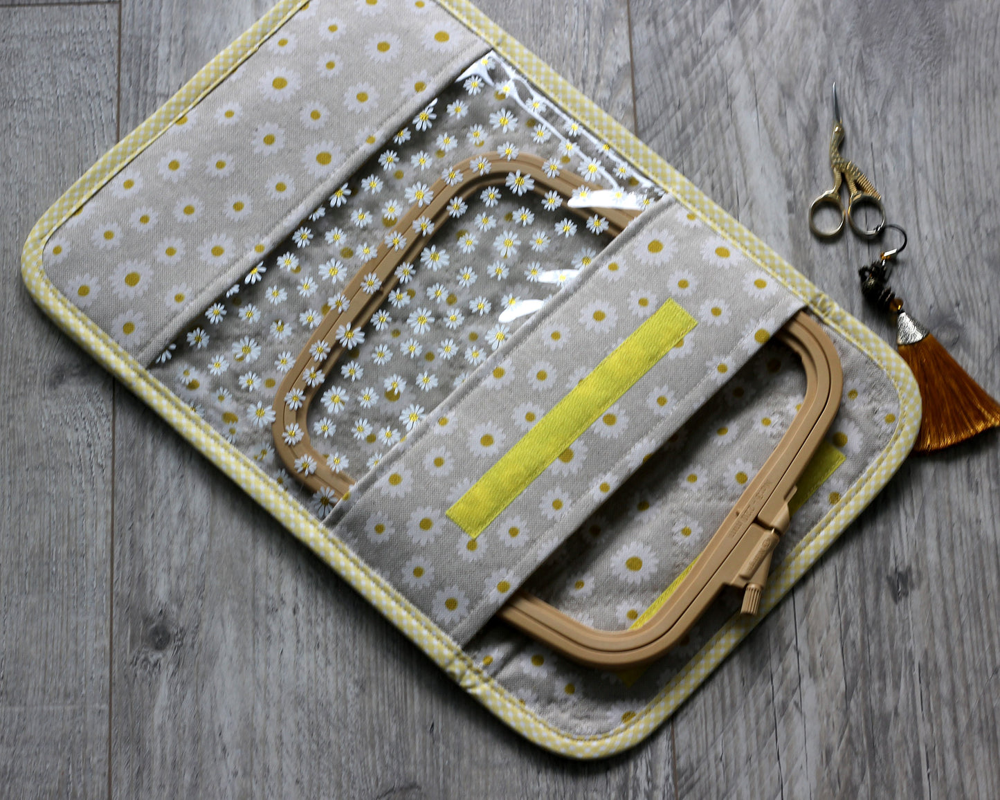 Daisy Cross Stitch Project Bag with Vinyl Window