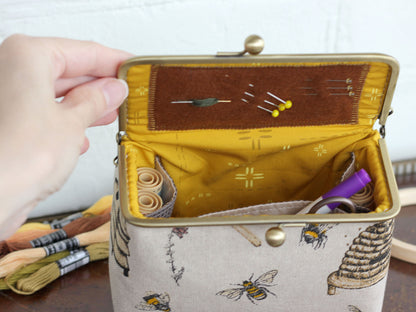 Bee Embroidery Organizer Box – Handmade Sewing & Cross Stitch Storage Case