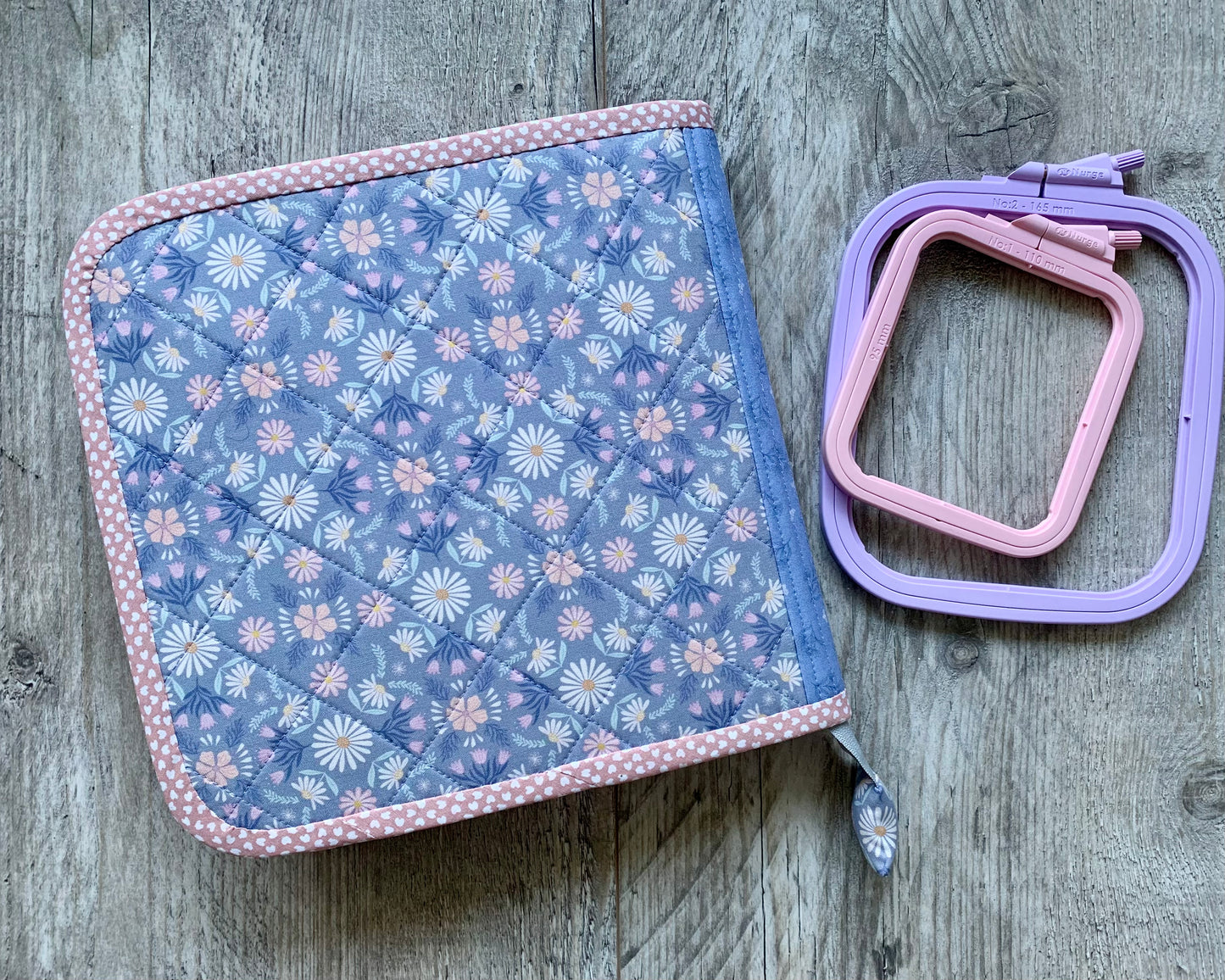 Cross Stitch Project Bag, Zippered Needlework Organizer for Q-Snap 8 inches and Hoops, Handmade Craft Travel Case with Multiple Pockets