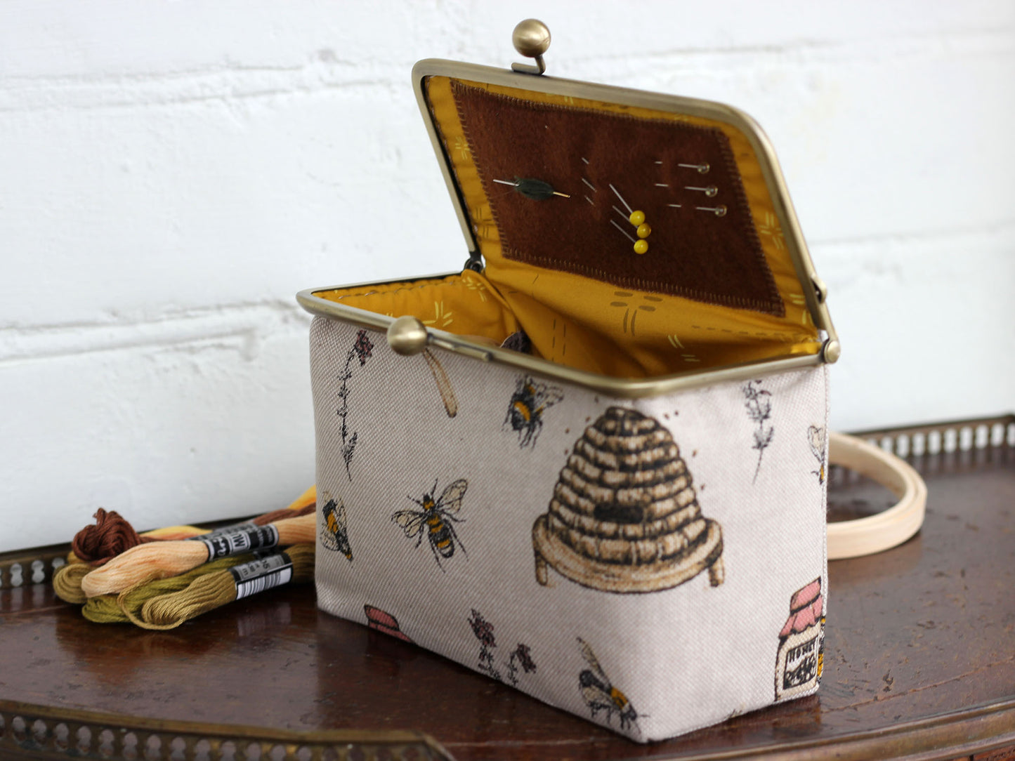 Bee Embroidery Organizer Box – Handmade Sewing & Cross Stitch Storage Case