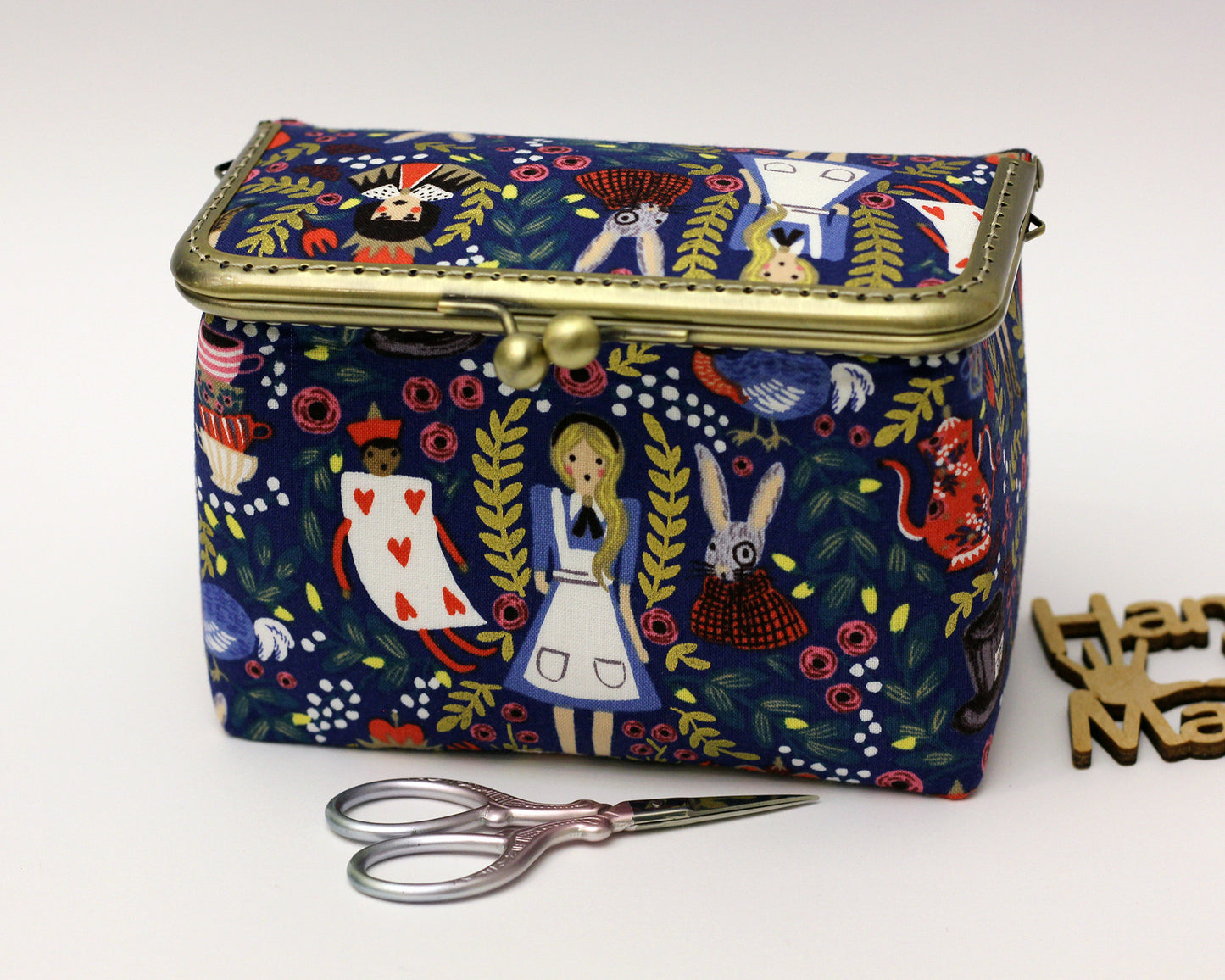 Alice in Wonderland Embroidery Sewing Organizer Box - Handmade Cross Stitch Storage Case