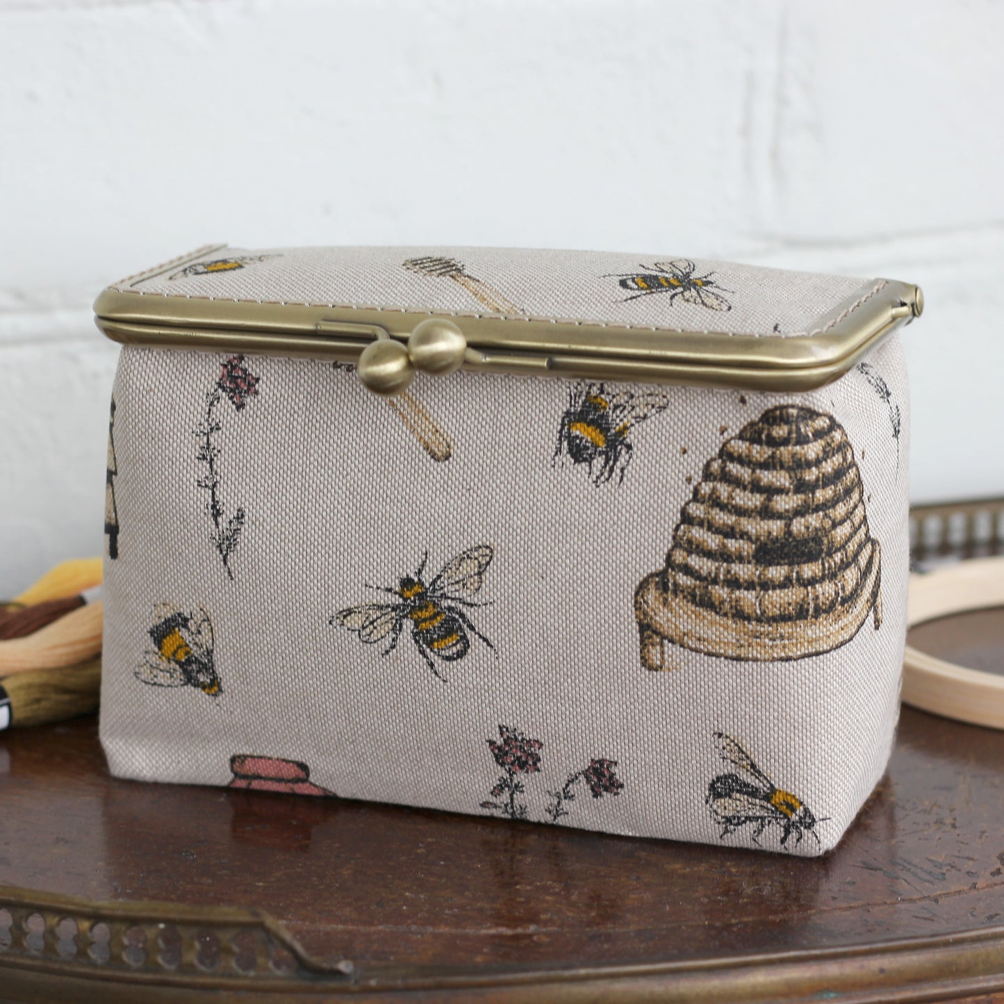 Bee Embroidery Organizer Box – Handmade Sewing & Cross Stitch Storage Case