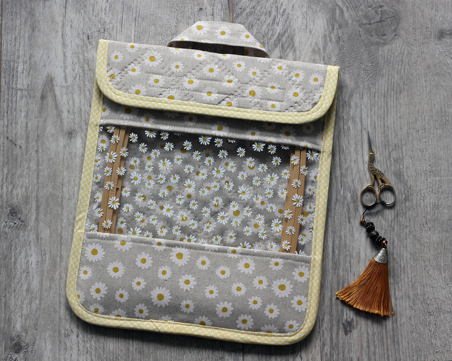 Daisy Cross Stitch Project Bag with Vinyl Window