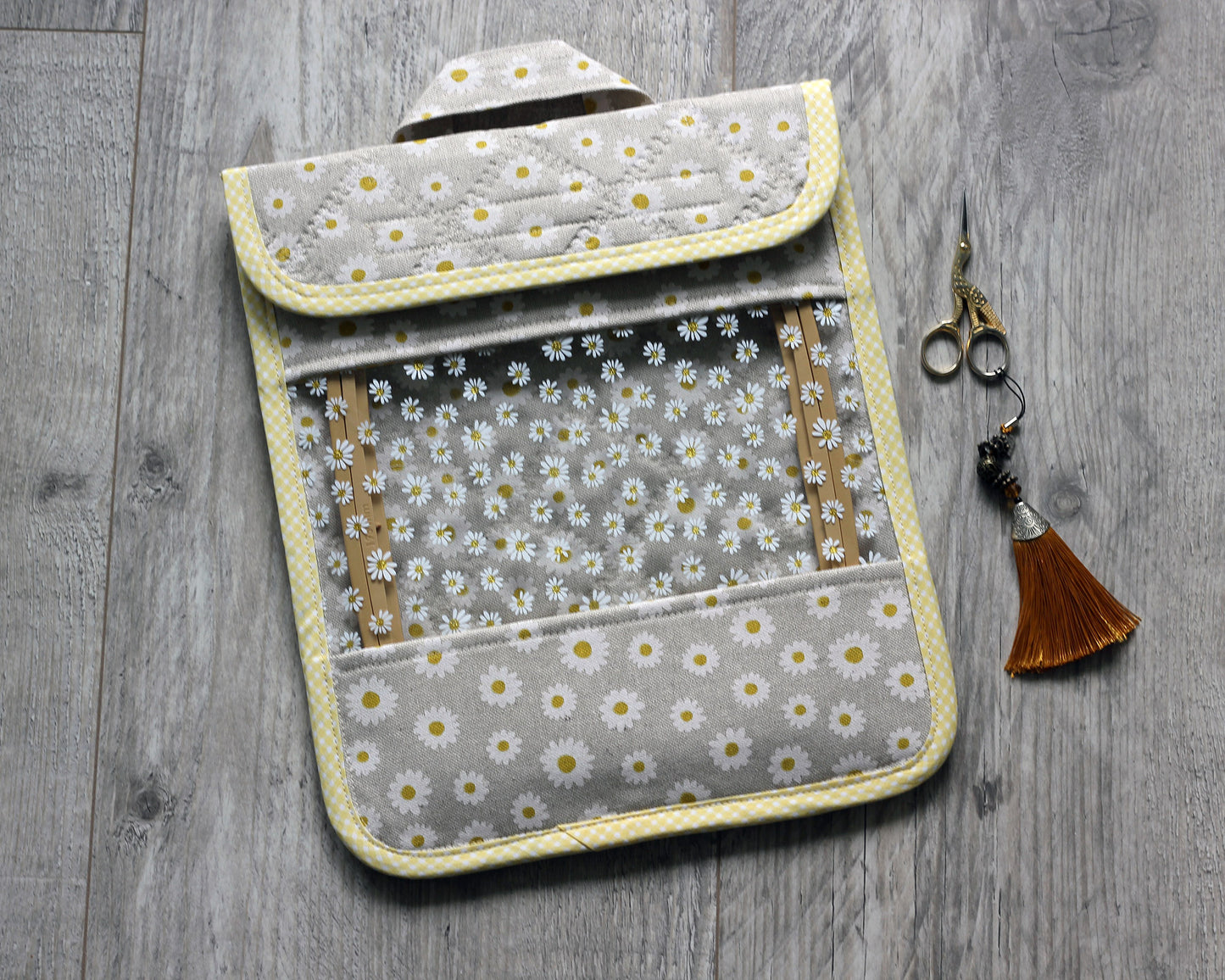 Daisy Cross Stitch Project Bag with Vinyl Window